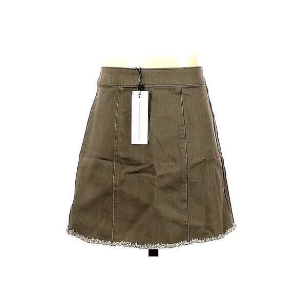 BCBGENERATION Womens Skirt‎ SZ 23 Dusty Olive Raw Fringe Frayed Hem Trim A-Line - Picture 3 of 6